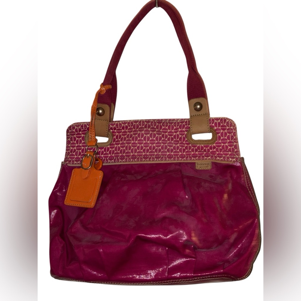 Fossil Key-Per Fuscia Canvas Satchel Purse/Handbag